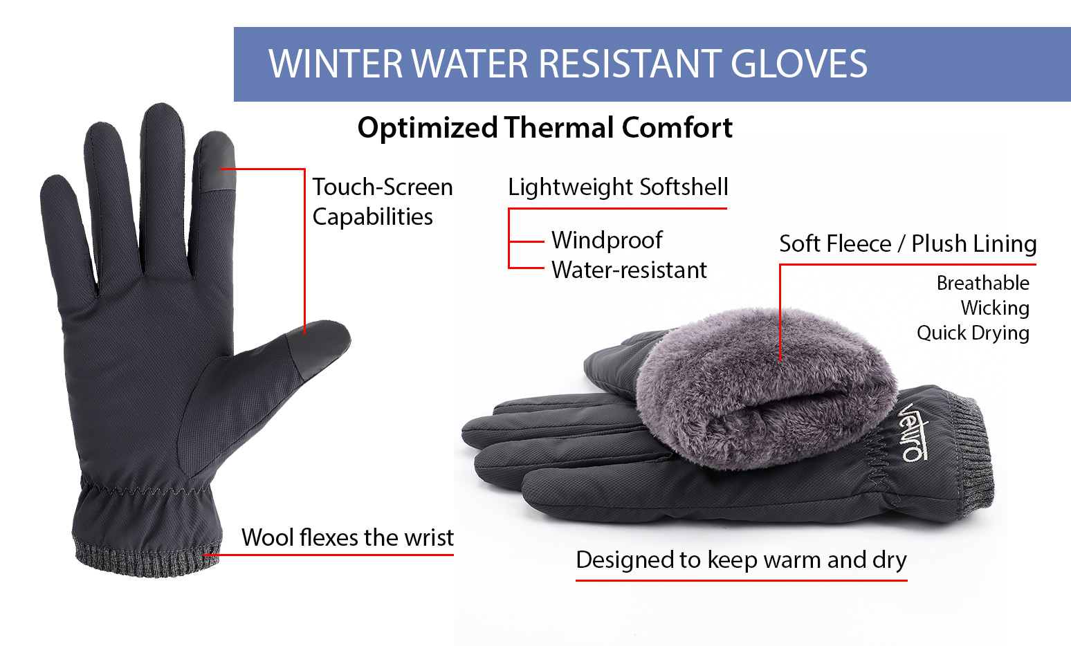 Thermal Gloves Water Resistant